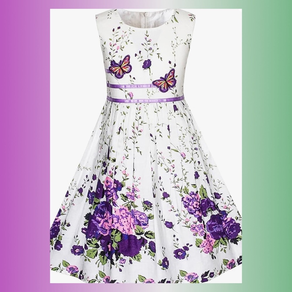 🦋 💜 NWT Sunny Fashion Girls Dress Double Bow Tie  (Size 7/8)